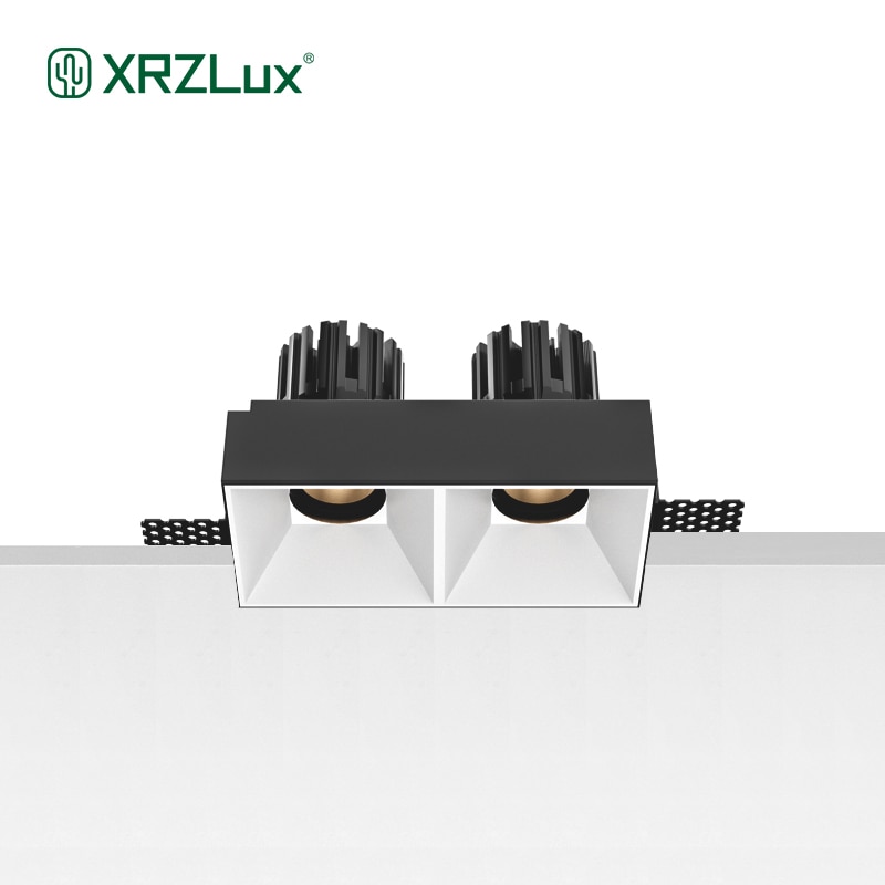 XrzLux LED 임베디드 천장 스포트 라이트 스퀘어 더블 헤드 통 Trimless Anti-glare Recessed Light 실내 하이 엔드 통